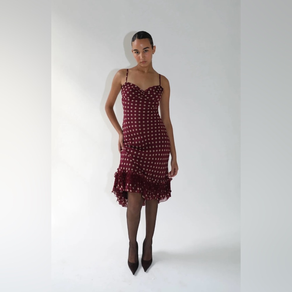 Betsey Johnson Wine Polka Dot Midi Dress
